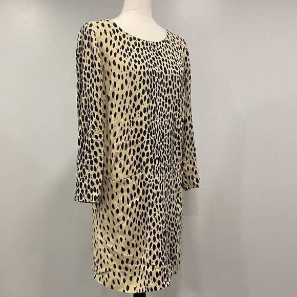 J. Crew 6 Tan Black Leopard Cheetah Print Long Sleeve Pockets Slip Shift Dress* - Picture 4 of 16